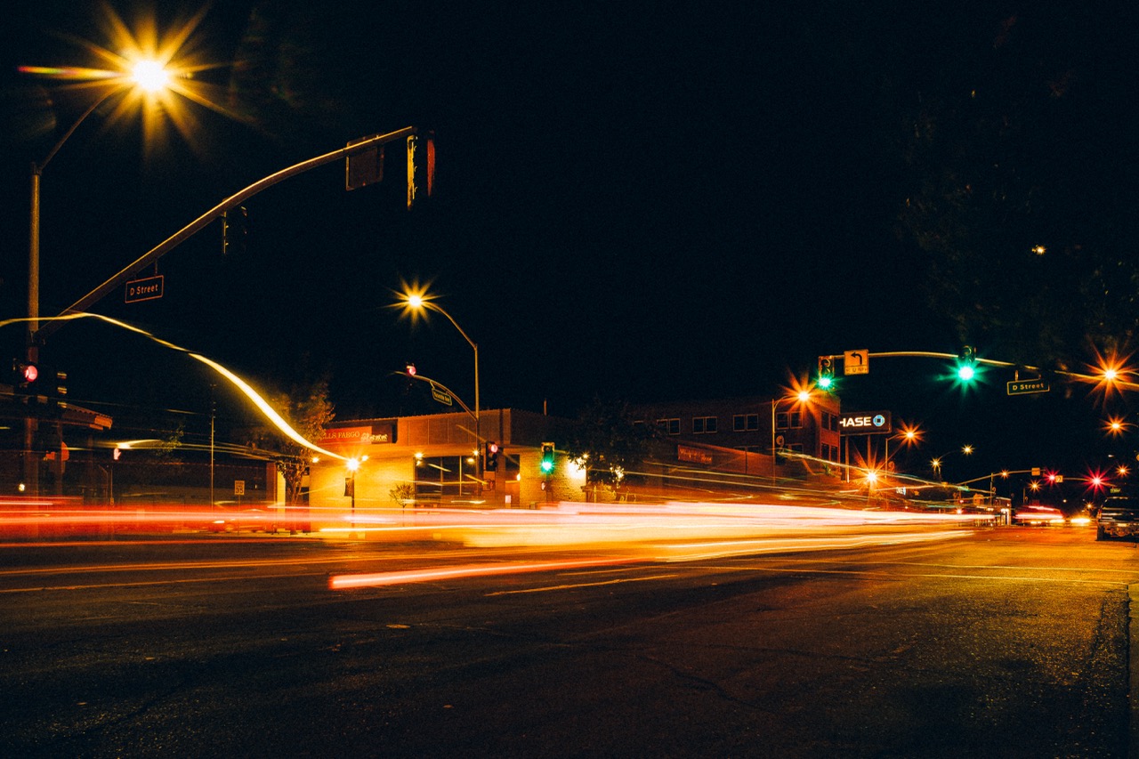 Long exposure of downtown Madera, Yosemite Avenue